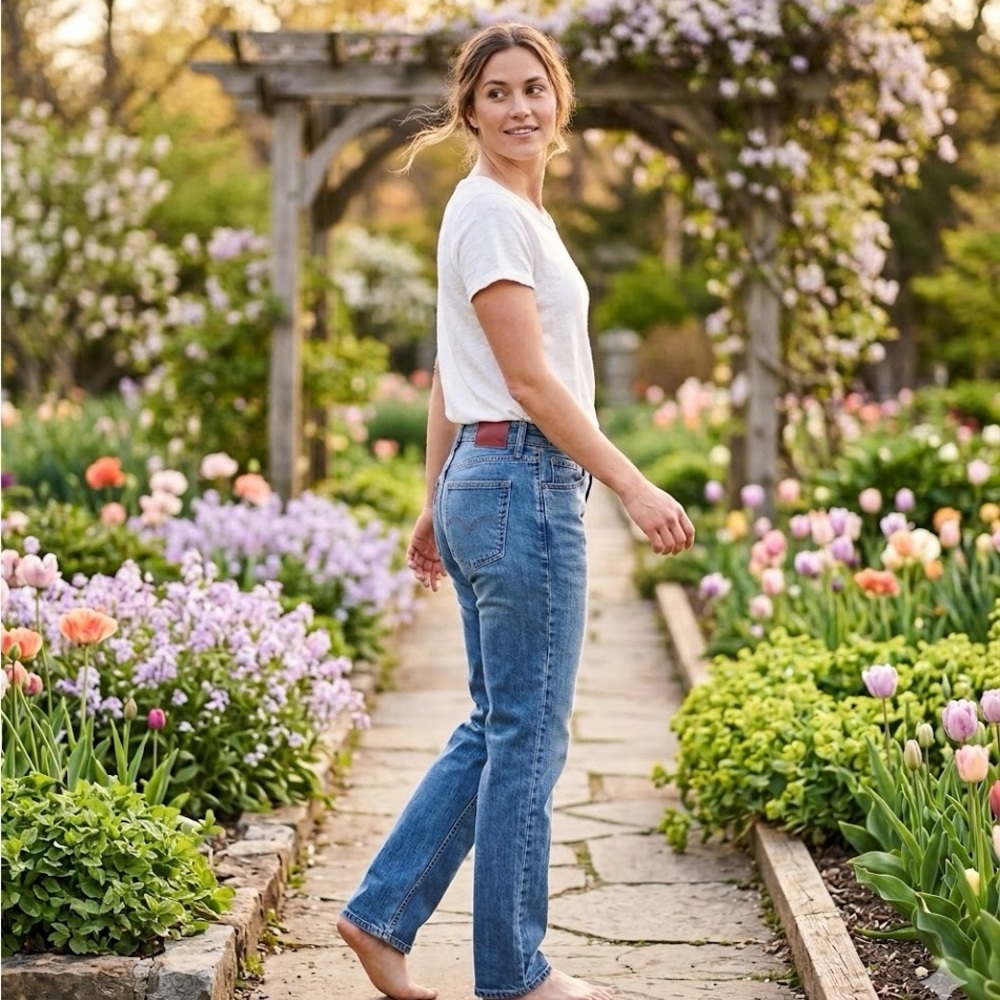 High-Rise Straight Leg Women's Jeans in Light Blue